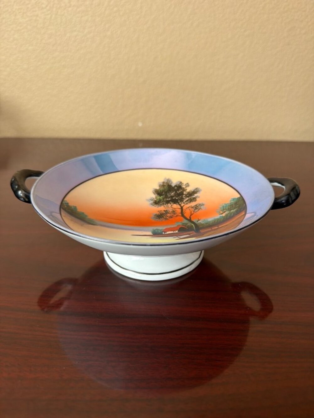 Vintage Noritake Hand Painted Scenic Pedestal Compote Bowl Made In Japan